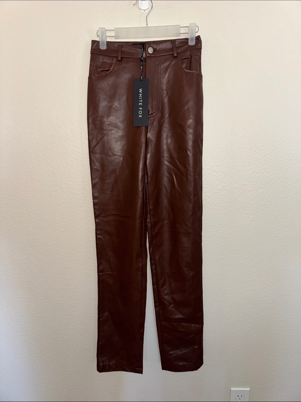 White Fox Boutique Brown Faux Leather High-Waist Pants NWT